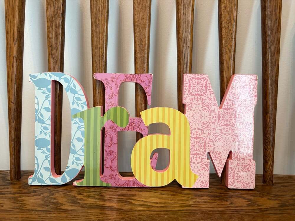 Decorated Wooden Letters Dream Sign Size 7 x 13.5" Multi-Colored Wall Hanging